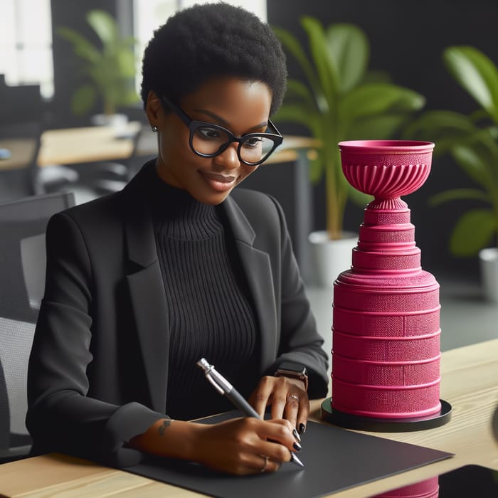 African American Woman with Pixie Haircut in Stylish Office Setting