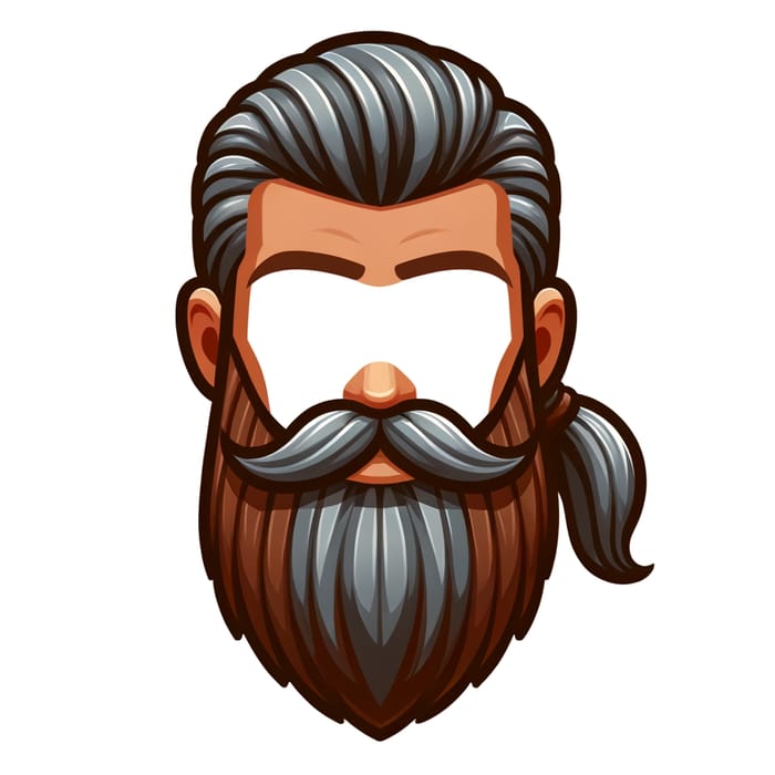 Colorful Cartoon Man with Grey and Brown Beard and Long Ponytail