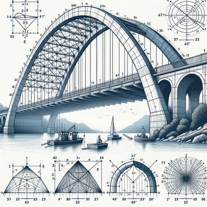 Geometric Arch Bridge Design over 20m River with Measurements