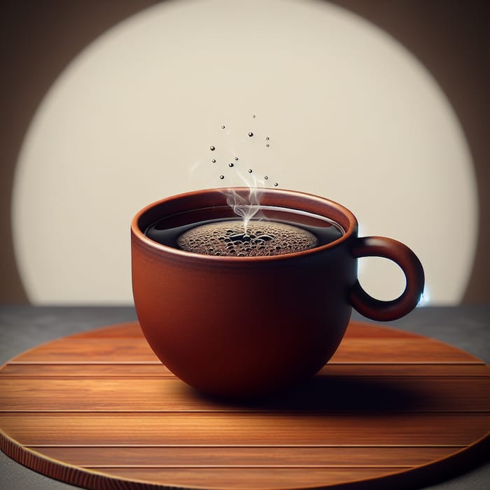 Traditional Ceramic Coffee Cup on Wooden Table | Steaming Hot Brew