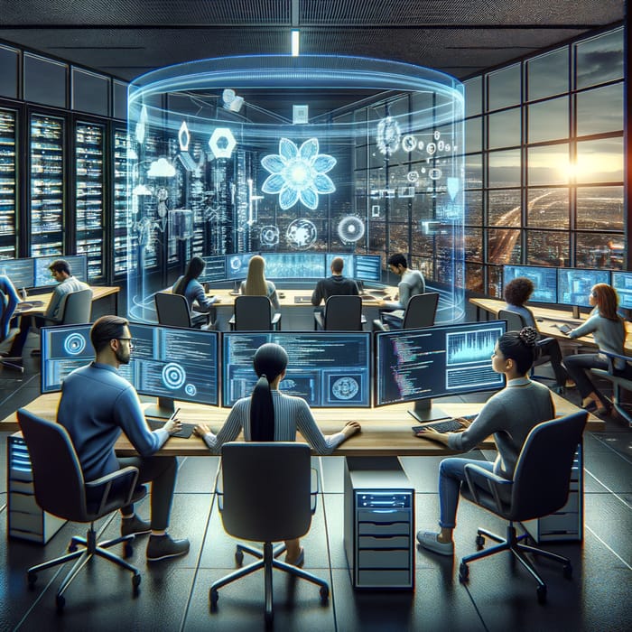 Futuristic IT Office | Diverse Team Collaboration