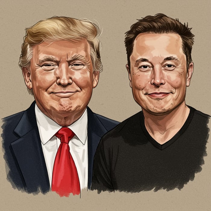 Illustration of Trump and Musk