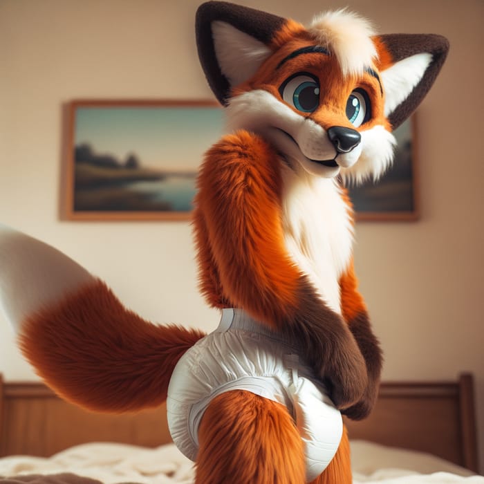 Anthropomorphic Fox in a Diaper - Whimsical Art