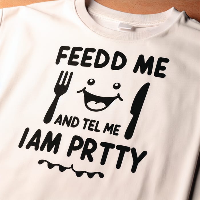 Cute 'Feed Me and Tell Me' Quirky T-Shirt Design