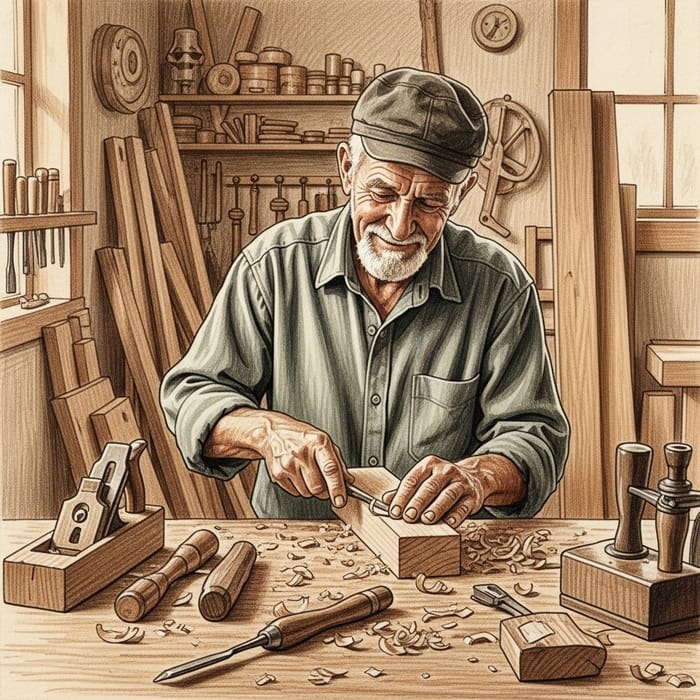 Elderly Craftsman in Warm Workshop | Art of Woodcarving Elderly Craftsman in Warm Workshop | Art of Woodcarving