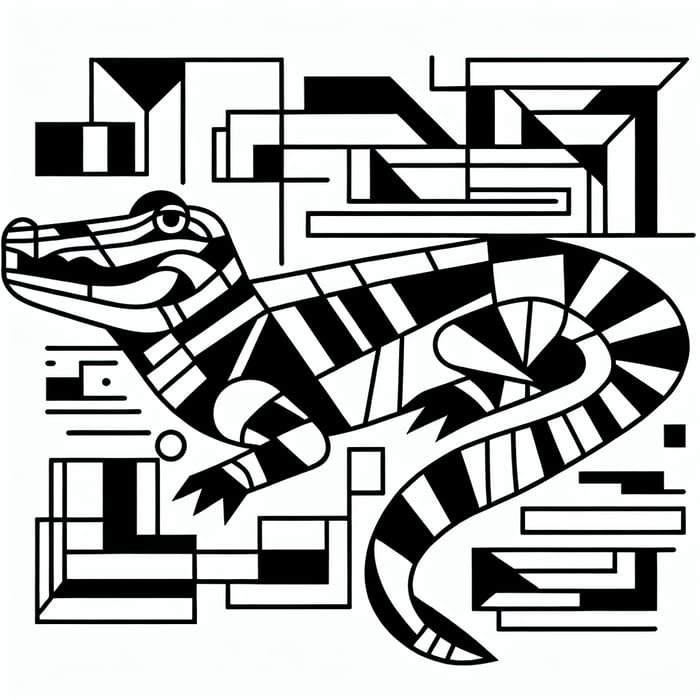 Cubist Black Alligator Coloring Page