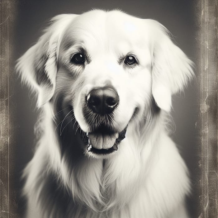 Vintage White Golden Retriever in Black & White