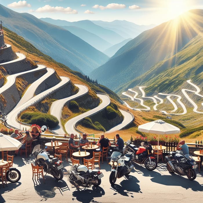 Motorcyclists Enjoying European Mountain Roads & Sunshine