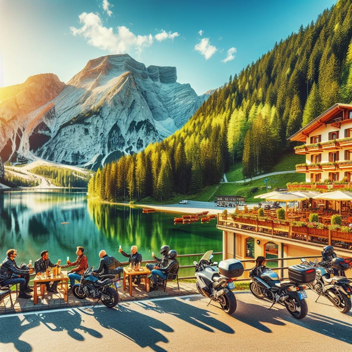 Motorcycle Riders Relaxing on Scenic European Mountain Roads