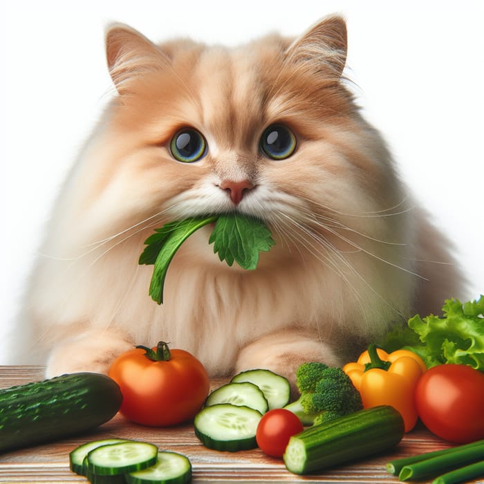 Cat Enjoys Eating Fresh Vegetables - Fait un Chat