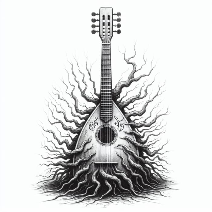 Balalaika Roots: Russian Folk Instrument with Tree-Growing Body, Horror Movie Style