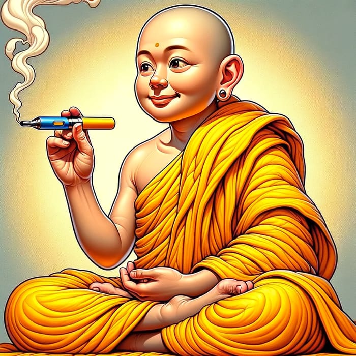 Yellow Monk Vaping | Modern Cartoon Twist