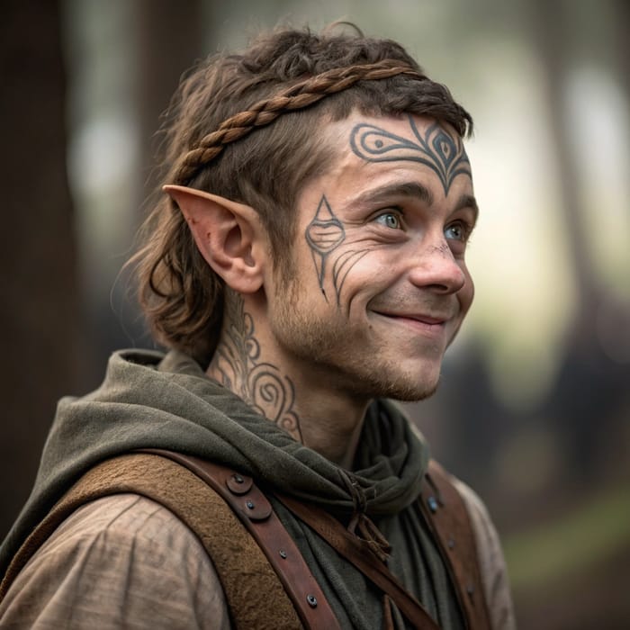 Male Halfling with Facial Tattoos - Unique Character Art