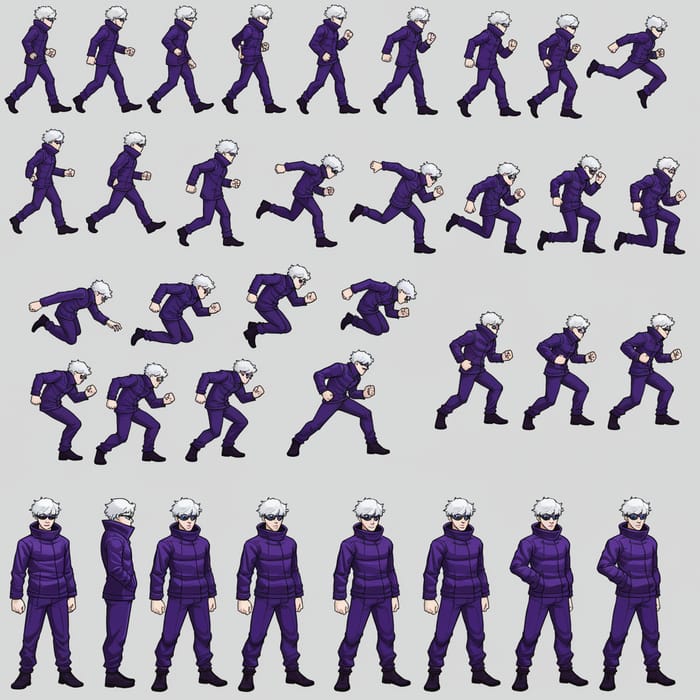 Satoru Gojo Sprite Sheet: Walking & Jumping Poses