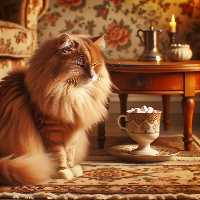 Adorable Orange Cat Relaxing on a Comfortable Rug