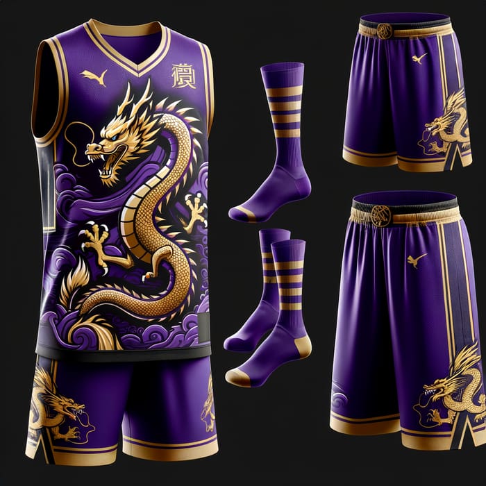 Dragon-Themed Purple and Gold Basketball Uniform