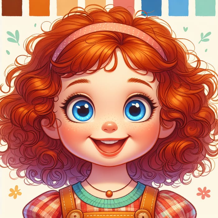 Joyful Preschool Girl with Red Curly Hair and Blue Eyes