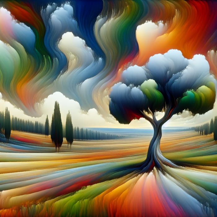 Lonely Tree in Abstract Landscape