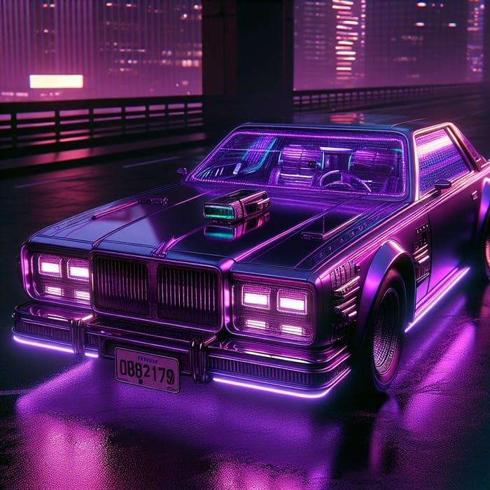 Intense Purple Cyberpunk Retro Car in Urban Environment