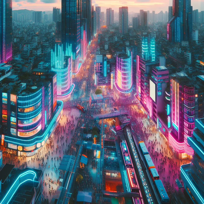 Vibrant Cyberpunk Cityscape at Sunset | Neon Lights