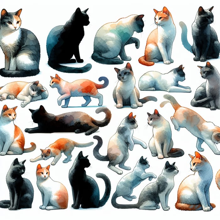 Dynamic Watercolor Cats: Captivating Feline Portraits