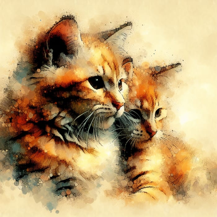 Soft Muted Watercolour Cats: Marmalade Fur Beauty