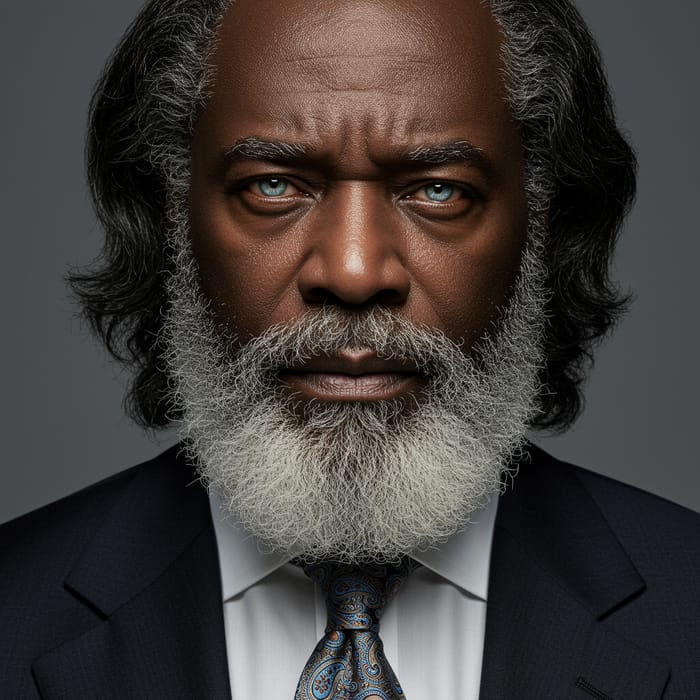 Elegant Older Black Man with White Beard & Gray Eyes