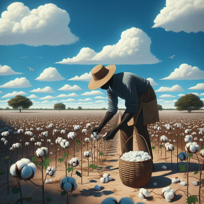 Black Cotton Picker in a Vast Field