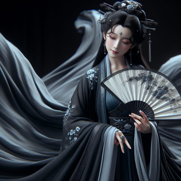 Enchanting Woman in Dark Silk Robe - Diaochan Inspired Beauty