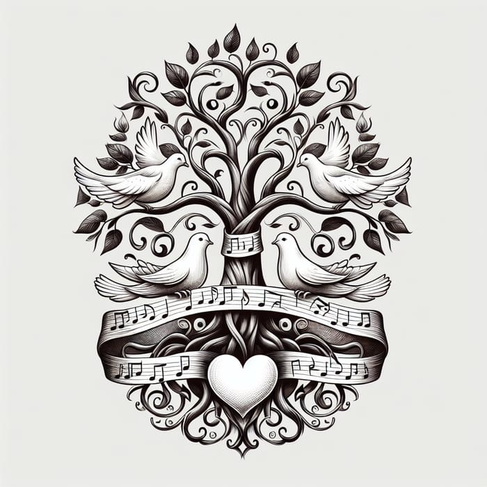 Family Crest: Music, Love, Dove & Tree Design