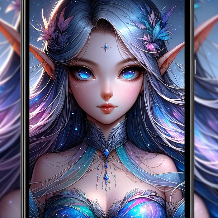 Fantastical Elf Girl Design in Blue and Purple Tones