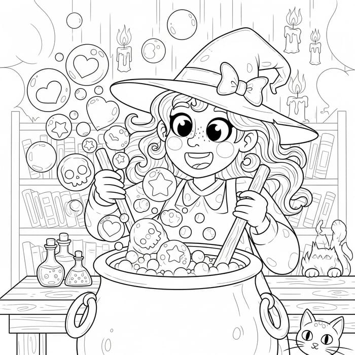 Cheerful Witch Coloring Page for Kids Cheerful Witch Coloring Page for Kids