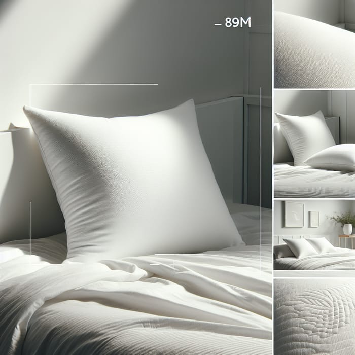 White Pillow on Bed - Various Angles | Fluffy and Textured