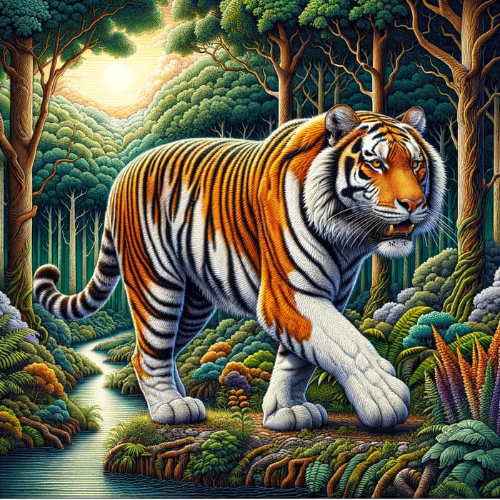 Majestic Tiger in Serene Jungle Setting