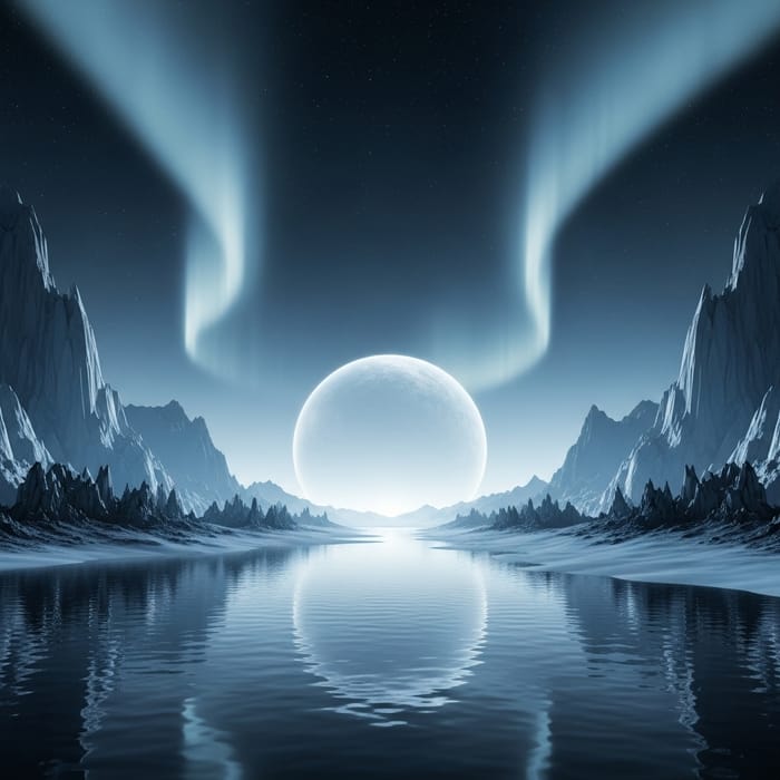 Surreal Icy Alien Landscape Under Starry Sky Surreal Icy Alien Landscape Under Starry Sky