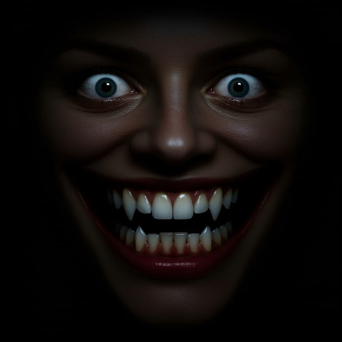 Creepy Grinning Mouth and Eyes Image