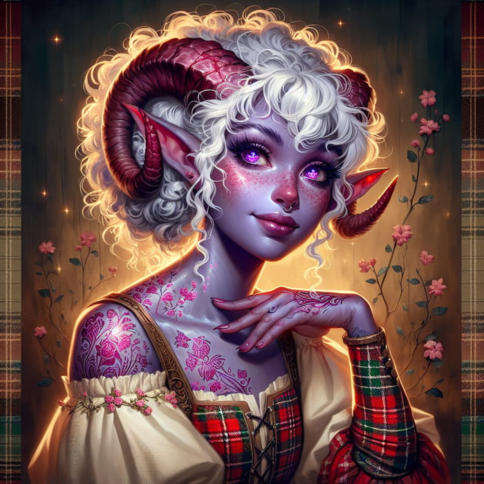 Scottish Tiefling Bard | Radiant Skin & Floral Details