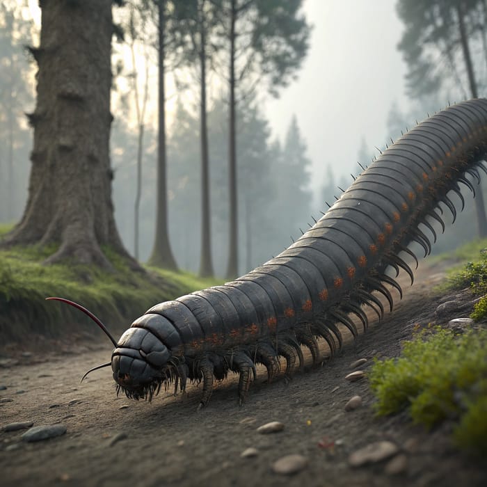 Giant 50-Foot Dark Grey Caterpillar with 1000 Legs