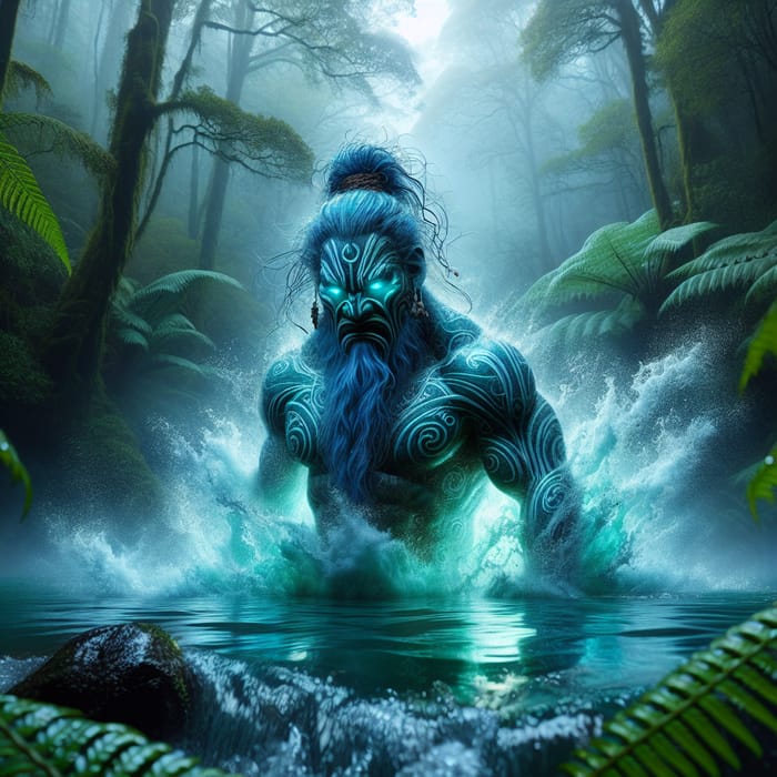 Dramatic Maori Water Guardian Emerges in Hyper-Realistic Image