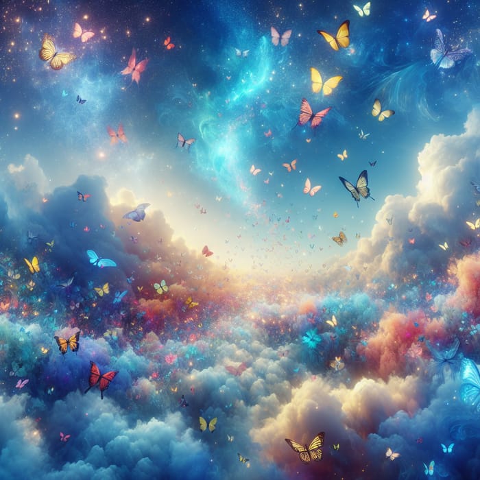 Kaleidoscope Butterflies and Dreamlike Clouds