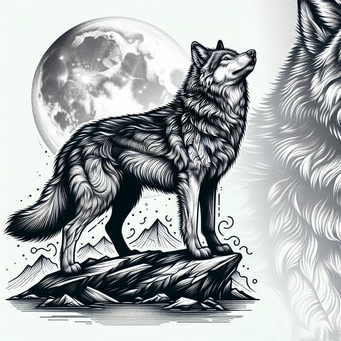 Realistic Wolf Tattoo Template Design