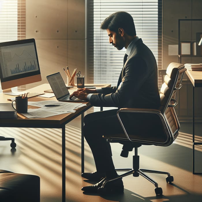 South Asian Professional in Office with Laptop