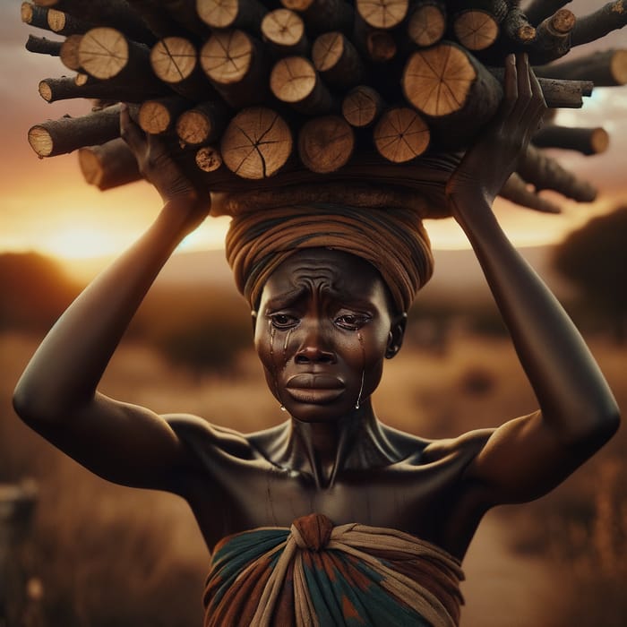 African Mother Crying and Carrying Wood | Heartbreaking Scene