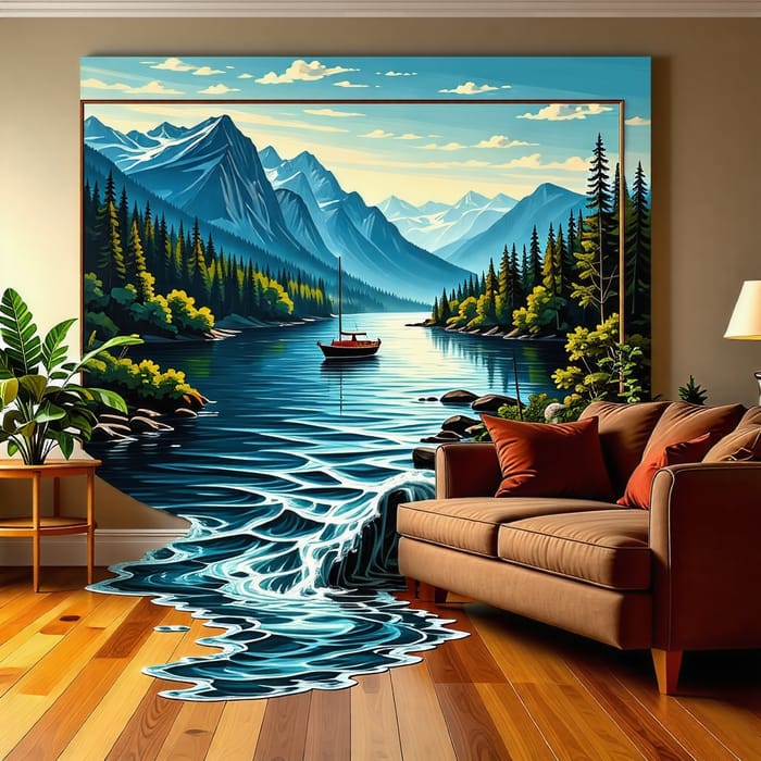 Surreal River Scene: Art Meets Reality in Living Room Surreal River Scene: Art Meets Reality in Living Room