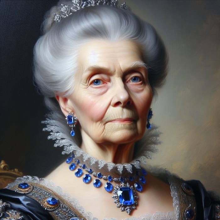 Regal Portrait of Queen Elizabeth in a Sapphire Parure