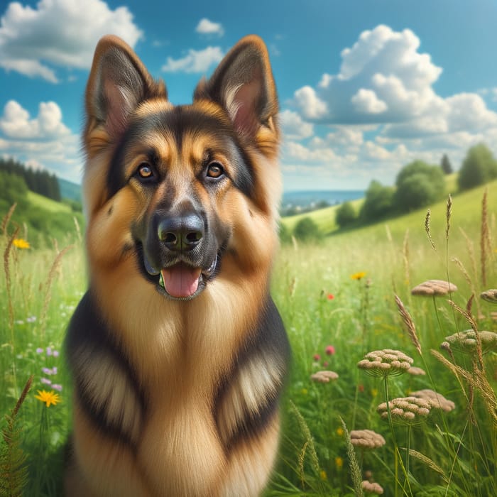 German Shepherd Dog in Verdant Meadow