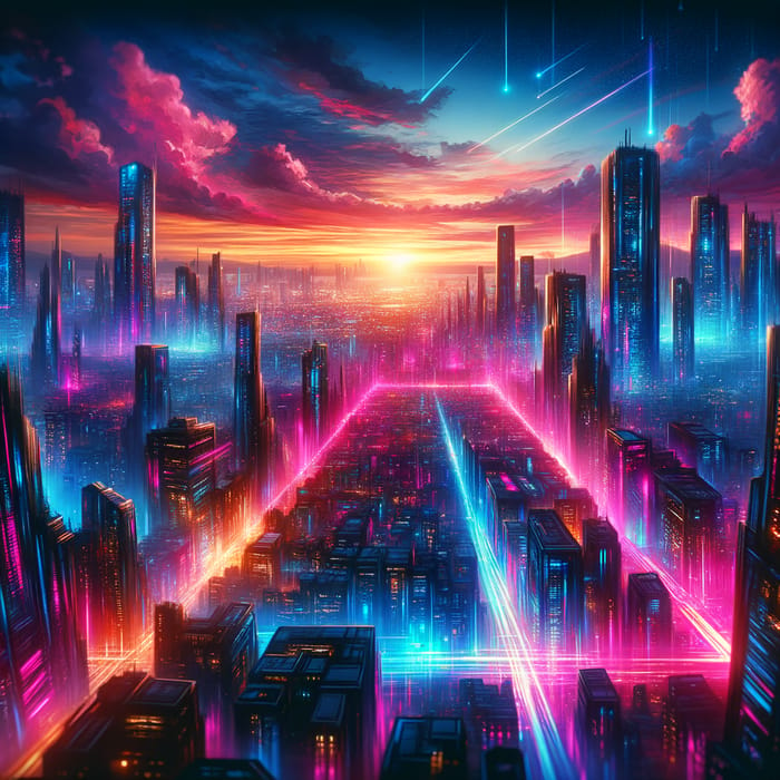 Neon Cyberpunk Cityscape - Vibrant Dusk Metropolis