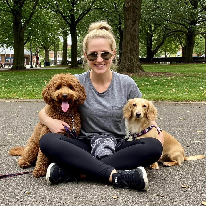 Blonde Woman with Dogs in Park