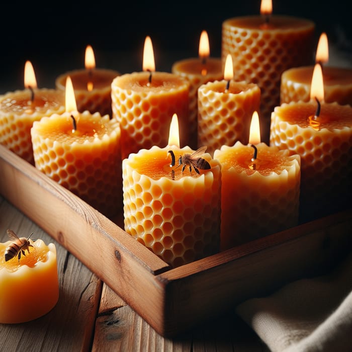 Organic Beeswax Candles in Rustic Tray