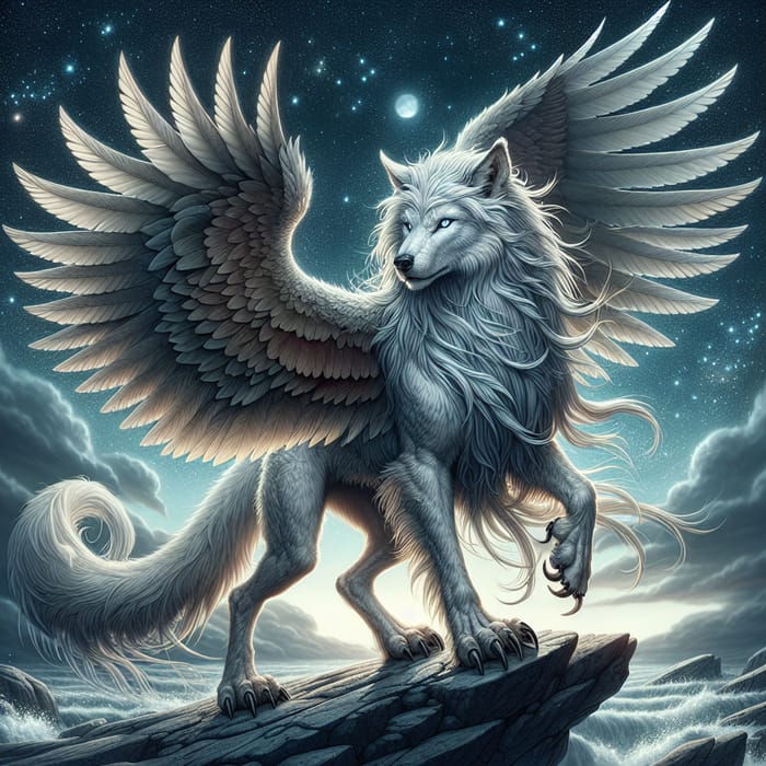 Majestic Wolf Griffin: Mythical Creature Artwork